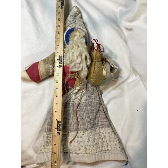 Vintage Folk Art Primitive Santa Claus Hand Made From A Quilt Patchwork Signed - Picture 7 of 16